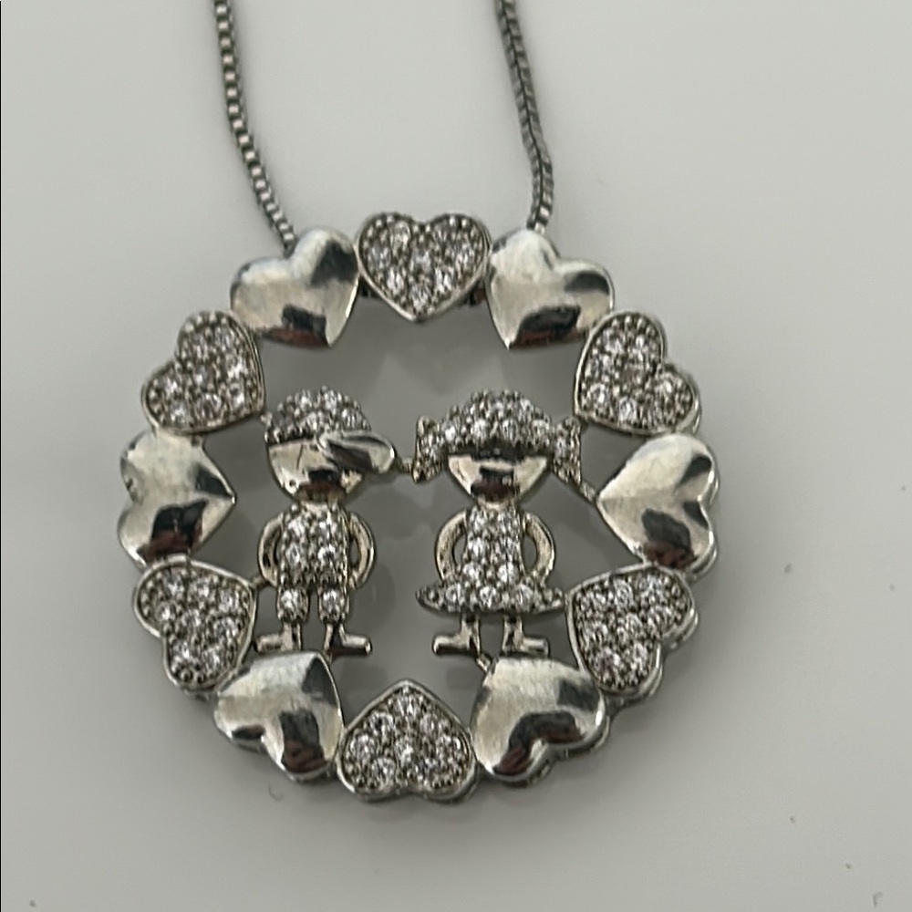 Semi fine jewelry- Silver Heart Pendant Necklace -Boy & girl